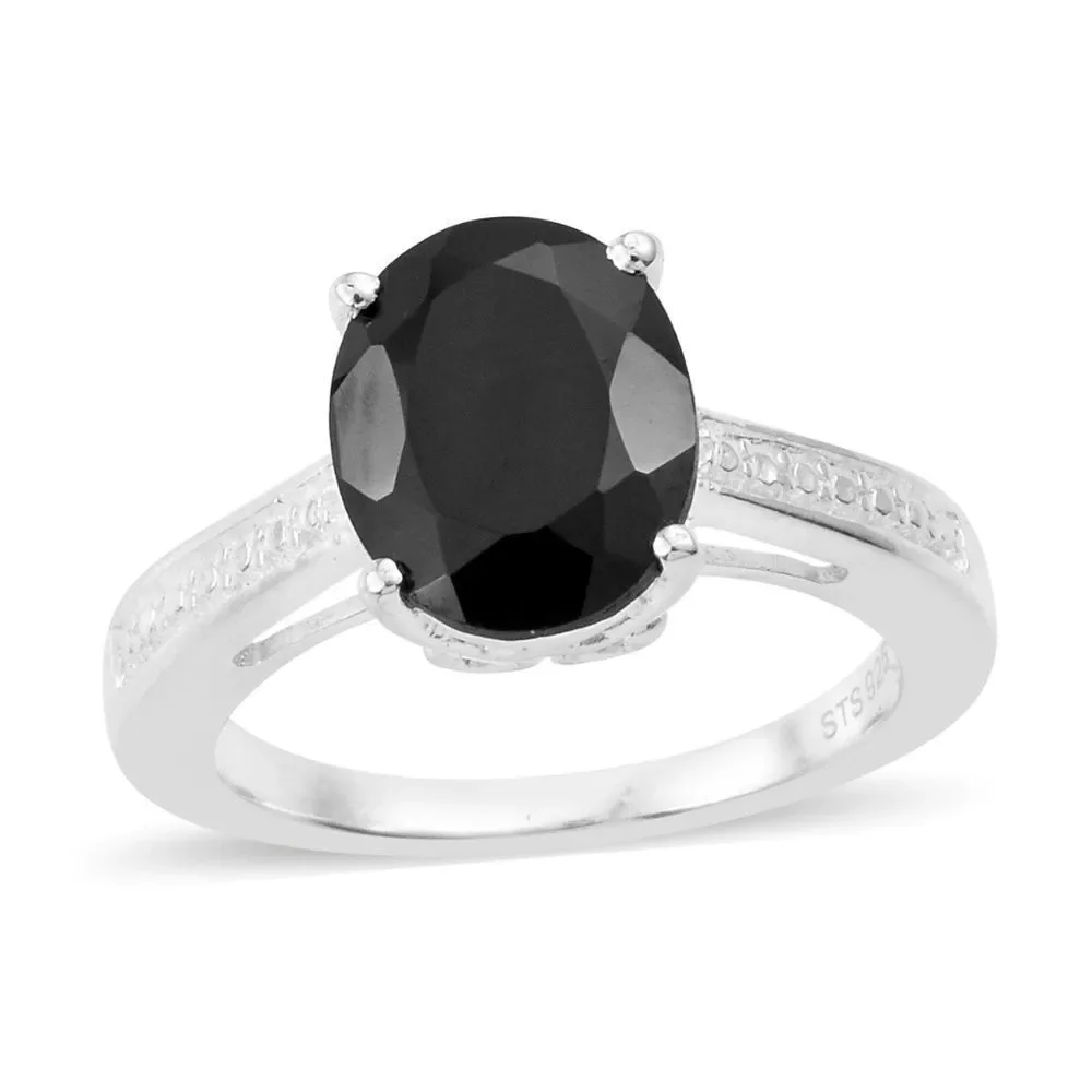 Thai Black Spinel Sterling Silver Ring (Size 5.0)